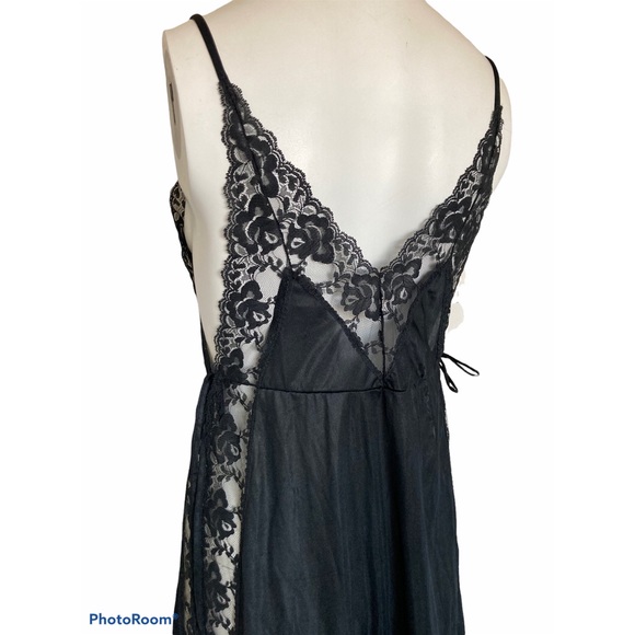 Vintage 60’s 70’s Black Nylon & Lace Split-side Nightgown PANDORA Sz S - Picture 6 of 10